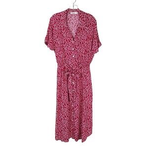 Shibever Women's Button Up Midi Shift Dress Size L - XL Pink Floral Cottagecore